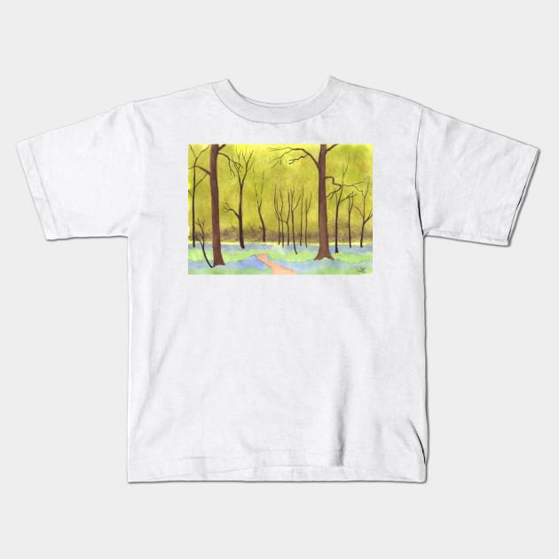 Bluebell Woodland Kids T-Shirt by jamesknightsart